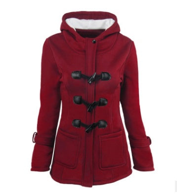 Women's Winter Parka with Fur Collar – Long Horn Button Hooded Coat - 3KDyn